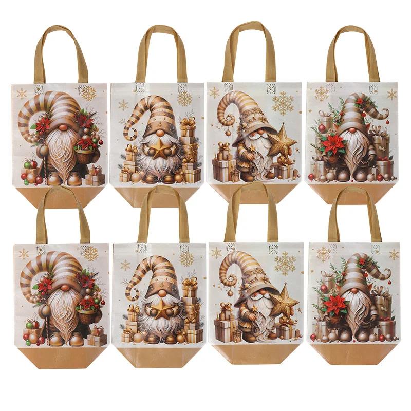 

12 шт. Рождественский подарочный пакет Санта-Клаус Нетканый пакет-тоут с ручкой 2025 Рождественское украшение для дома Новый год Детская подарочная упаковка 12pcs