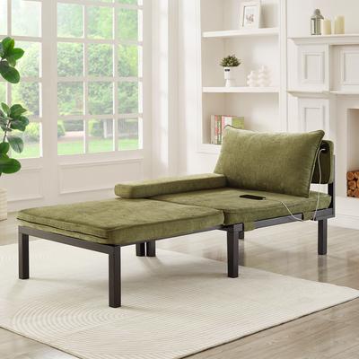 2 In 1 Folding Sofa Bed with Sleeping Function & USB/TypeC Ports, Extendable Single Chair with Cushion, Space-Saving Guest Bed - Green