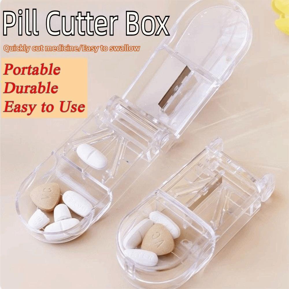 Durable Portable Pill Cutter Box Mini Clear Small Pill Boxes Tablet Cutter Splitter for Daily Use