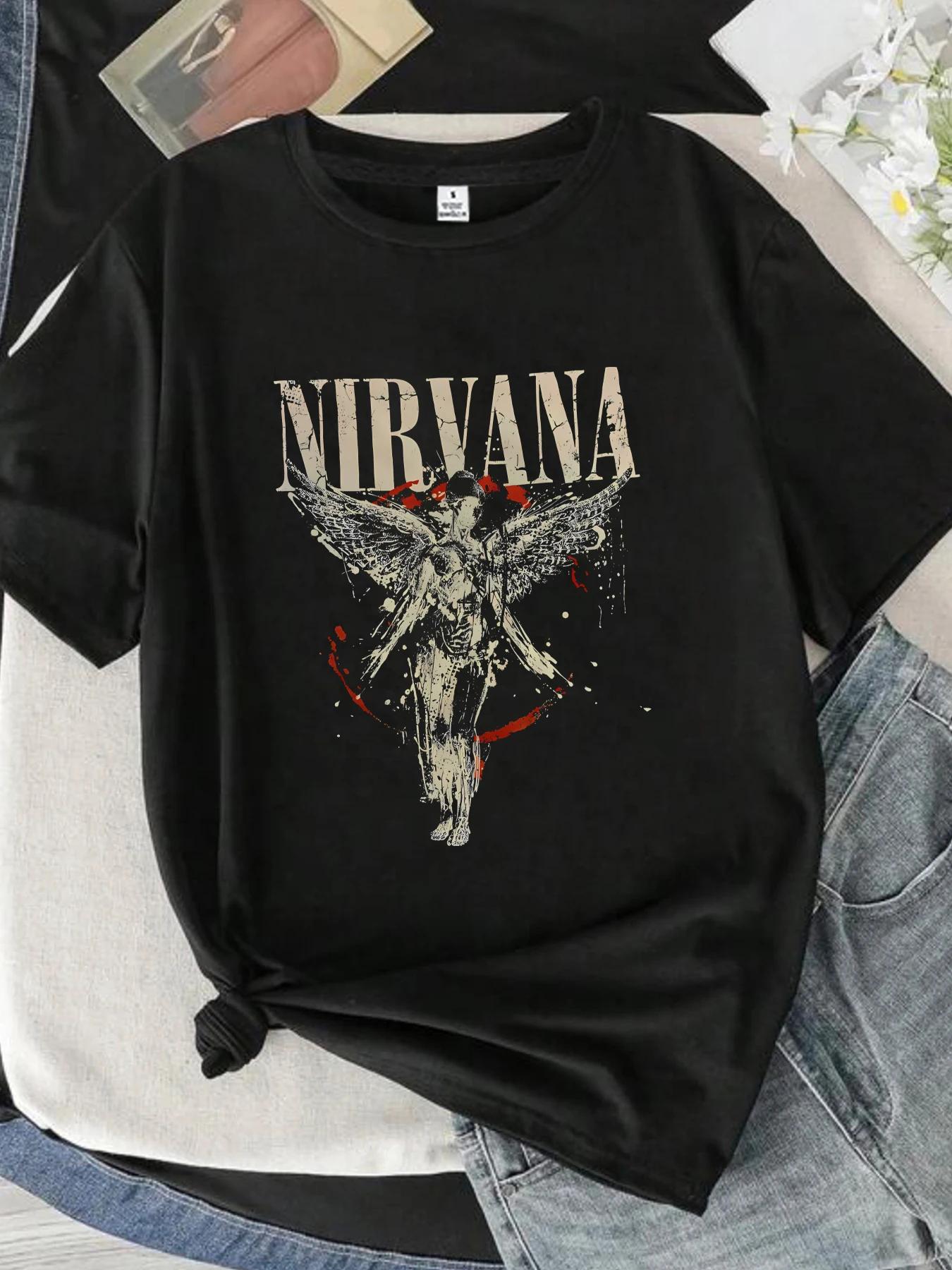 

Letters and Angels Round Neck Womens Tshirt Short Sleeves Fashion Printed Halfsleeve Top Versatile Simple Style S