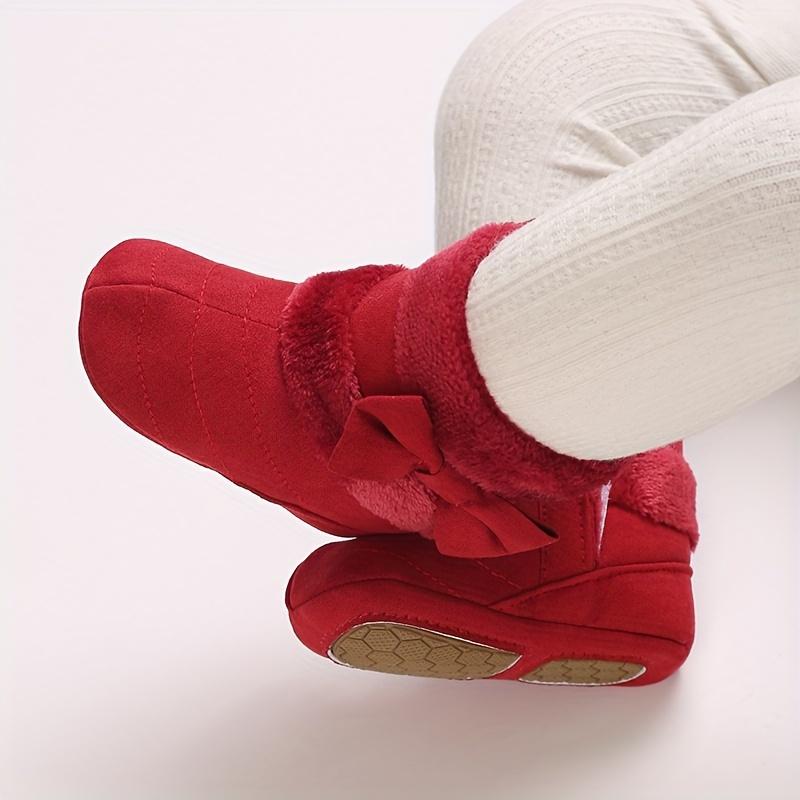 Cute Bowknot Comfortable Boots for Baby Girls Soft Warm Plus Fleece Boots for Indoor Walking