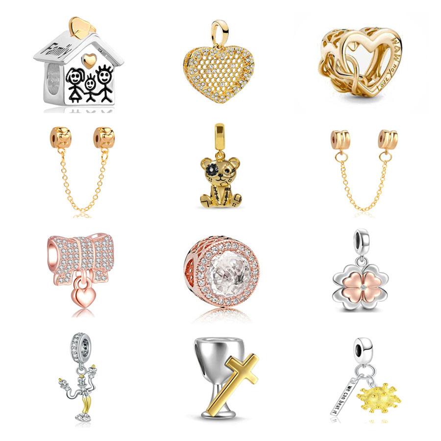 New Jewelry Accessories Gold Clip Safety Chain Dog Pendant Diy Bead Fit Original Fashion Charms 925 Sterling Silver Bracelet