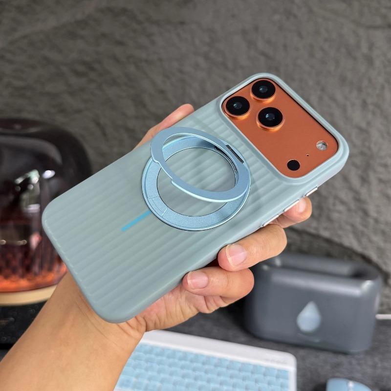 3D Striped Corrugated 360 Rotating Stand Holder Case for iPhone 17 16 15 14 13 Pro Max Ultra Slim UV Magnetic Plastic Hard Cover