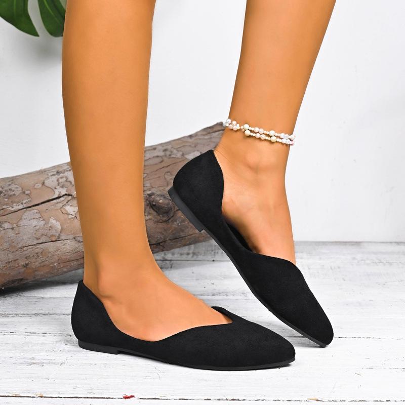 Large Size Pointed Flat Bottom Shallow Mouth Single Shoes New Four Seasons Suede Flat Heel Ladyshoes