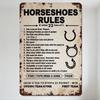 Vintage 'Horseshoes Rules' Metal Tin Sign with Rusty Edges, Artistic Retro Home Bar Man Cave Decor, Custom Novelty Iron Plaque F