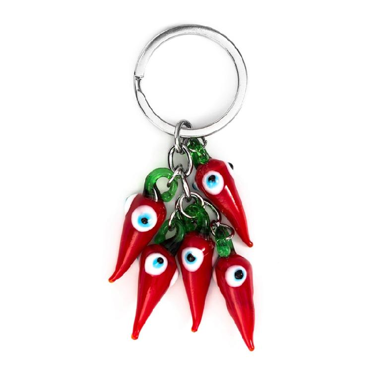 

New Small Keychain Red Pepper Chili with Blue Eyes Keychain New Home Keychain 1