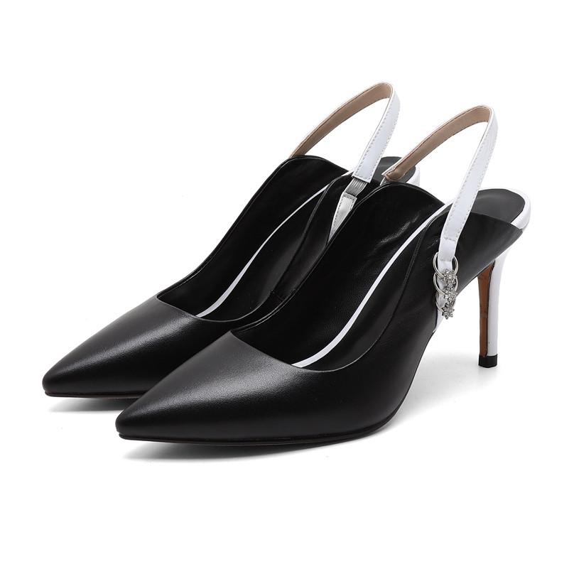 

Meotina/женские туфли-лодочки на высоком каблуке, туфли из натуральной кожи, туфли на тонком высоком каблуке с босоножками, туфли из натуральной кожи с пряжкой, женские туфли, размер 39 34 чёрный