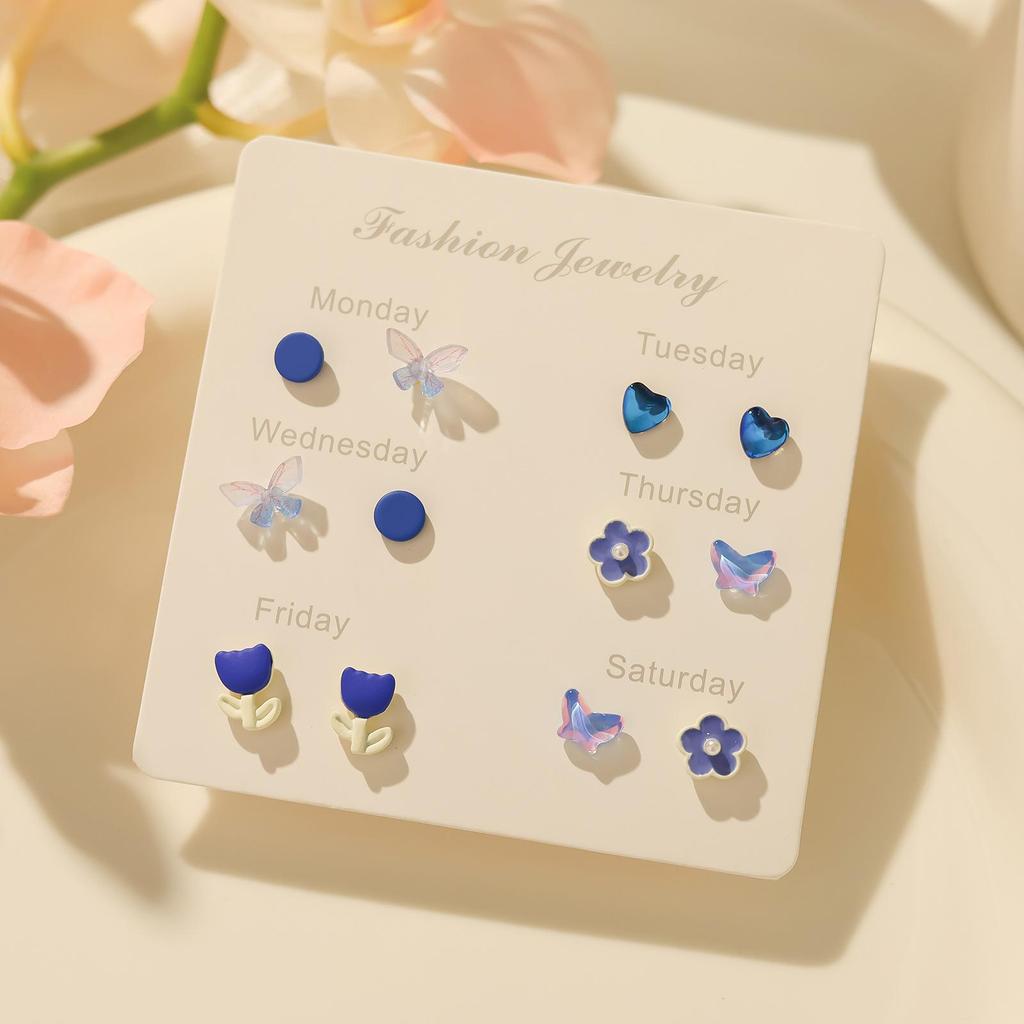 2024 New Blue Tone Silver Stud Earrings for Women