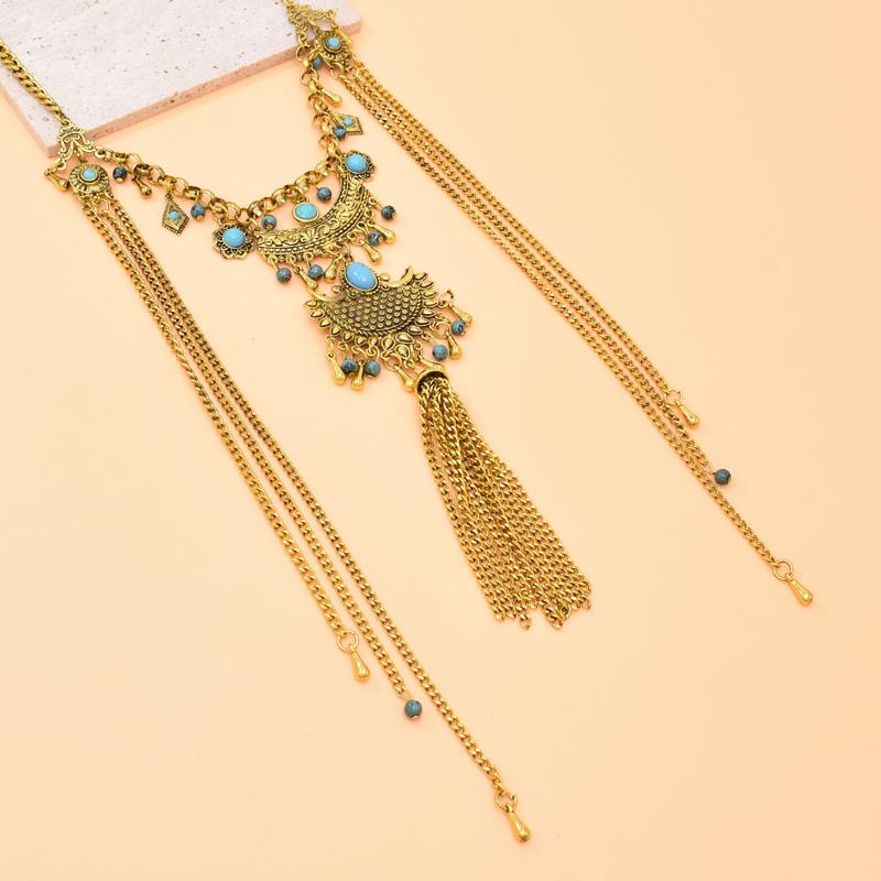 Vintage Long Tassel Women Necklace Bohemian Ethnic Bell Pendant Statement Chains Choker Gypsy Female Accessories