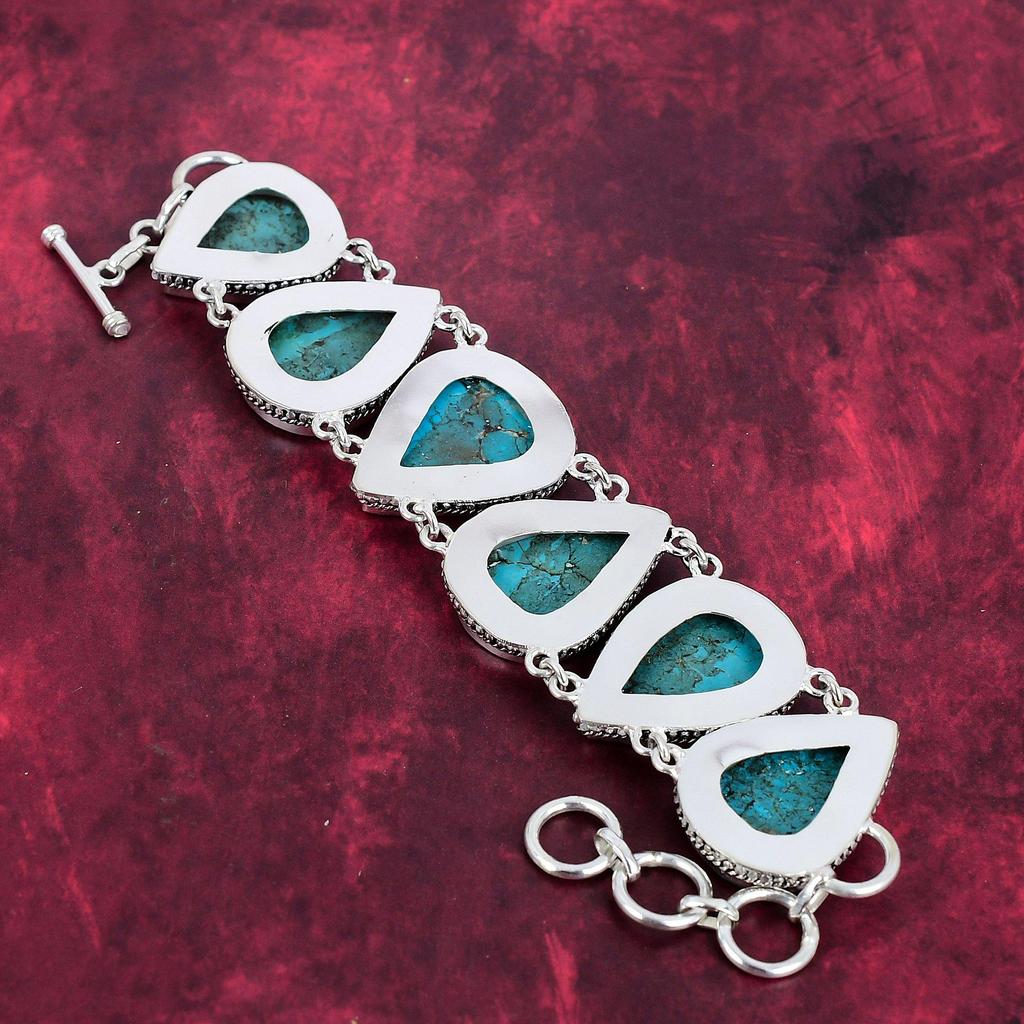 Brățară cu pietre prețioase lucrate manual turcoaz albastru, brățară de bijuterii antice din argint solid 925, pentru cadou de logodnă