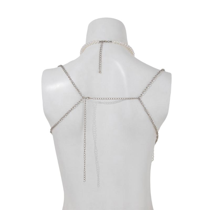 Unique Designs Elegant Pearls Body Jewelry Bra Chain Soft Fabric Decorative Accessory for Bolds Fashionable Statement