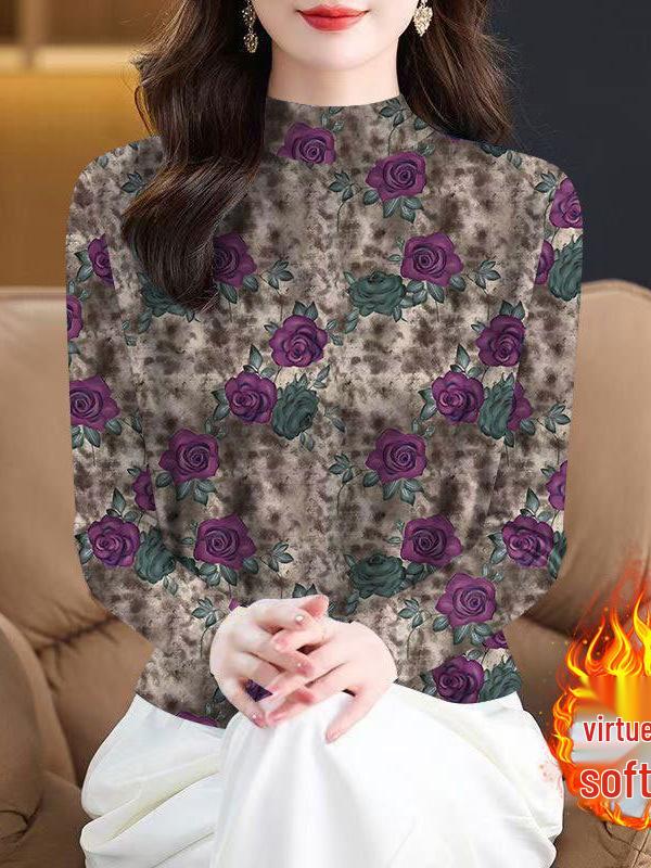 Women's Floral Ribbed Heat-Storing Base Layer Turtleneck