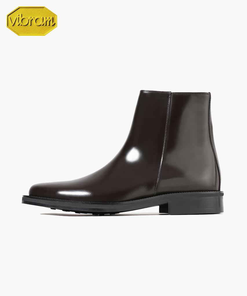 Firenze Atelier [Vibram] Minimal Square Toe Standard Rubber Sole Zip-Up Boots 9410-Z [Brown Advan]