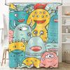 Brightly Colored Monsters Shower Curtain Set For Bathroom Decor Multicolor Cartoon Print Waterproof Fabric With Hooks (Blue)