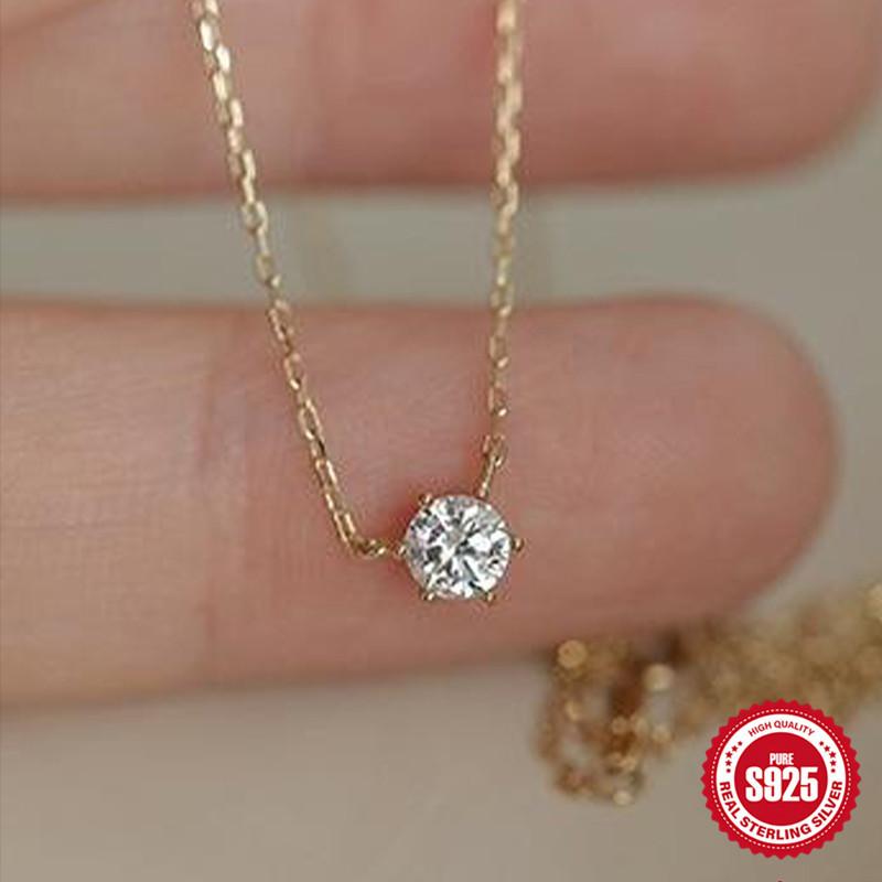 

Стильная и простая подвеска с серебряным покрытием S925, цепочка на ключицу с одним бриллиантом, ожерелье из стерлингового серебра с шестью лапками из циркония. 925 silver золотой