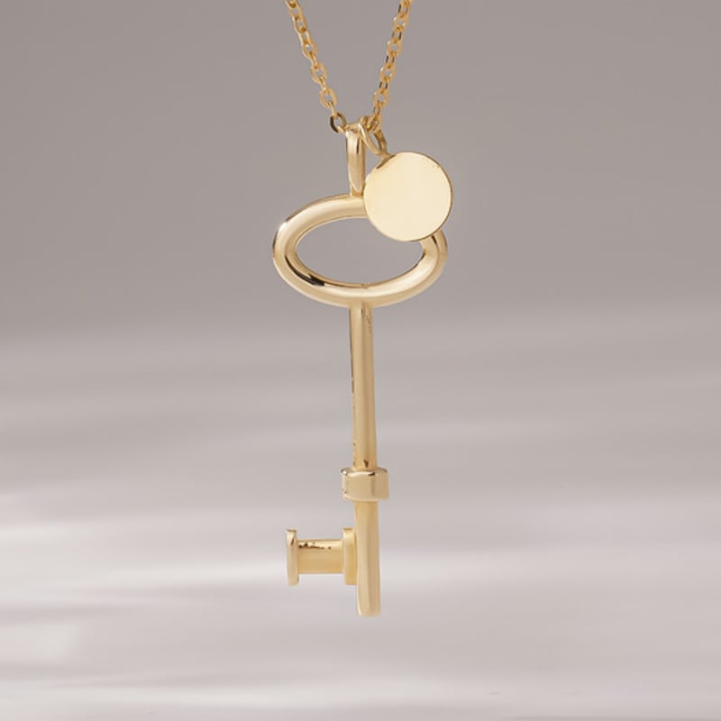 

JEWNEL 14K Classic Key Mini Charm Pendant Chain Necklace rose gold