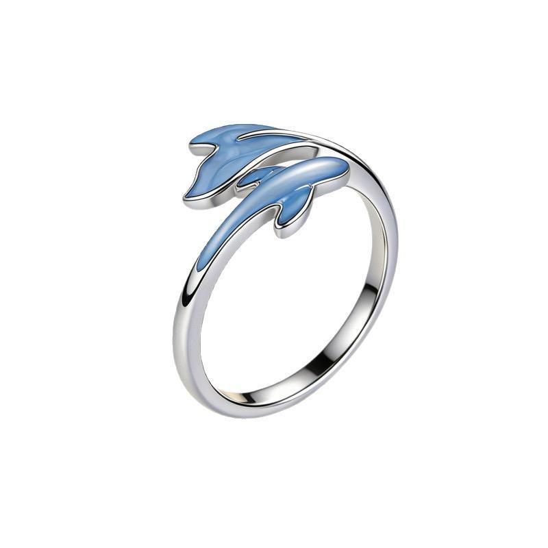 BF CLUB 925 Sterling Rings for Women Simple Geometric Handmade Irregular Retro Vintage Blue Whale Ring Allergy For Birthday Gift