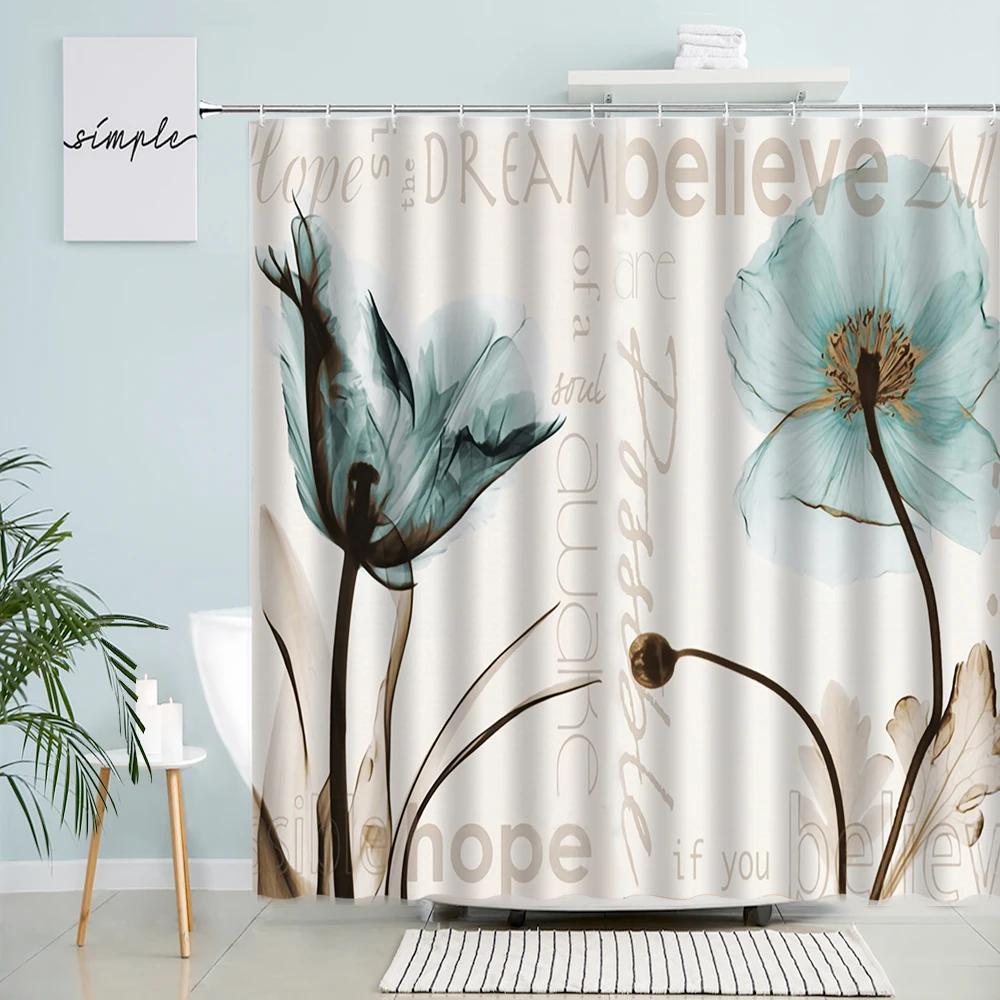 Tropisk Grön Växt Palmblad Badrum Duschdraperier Sommar Djungel Tyg Vattentätt Krokar Hängande Draperi Badskärm Dekor