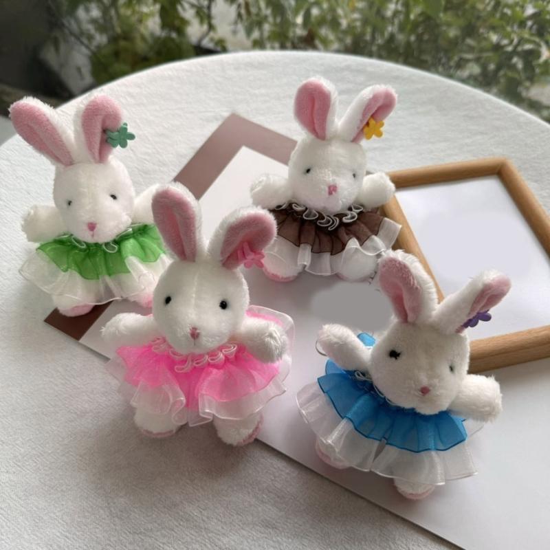 Lovely Rabbits Toy Keychain Soft Plush Pendant Key Chain Cartoon Animal Shaped Keyrings Ornament Stylish Bag Charm