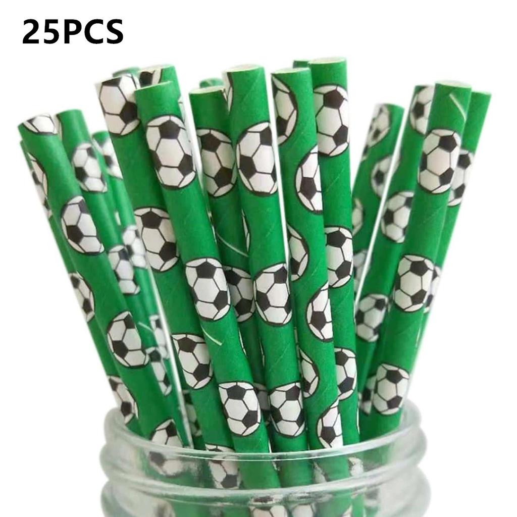 25PCS /50pcsFootball Birthday Disposable Set Football Paper Straw Tableware Boys Happy Soccer Birthday Party Supplies