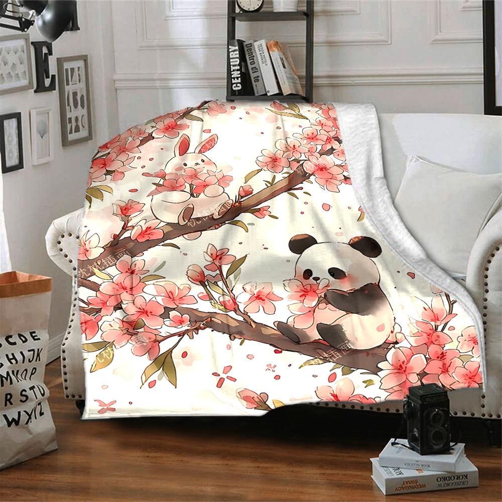 1ks deka s motivem kvetoucí pandy, lehká flanelová přehozová deka na pohovku, postel, cestování, kempování, obývací pokoj, kancelář, gauč035