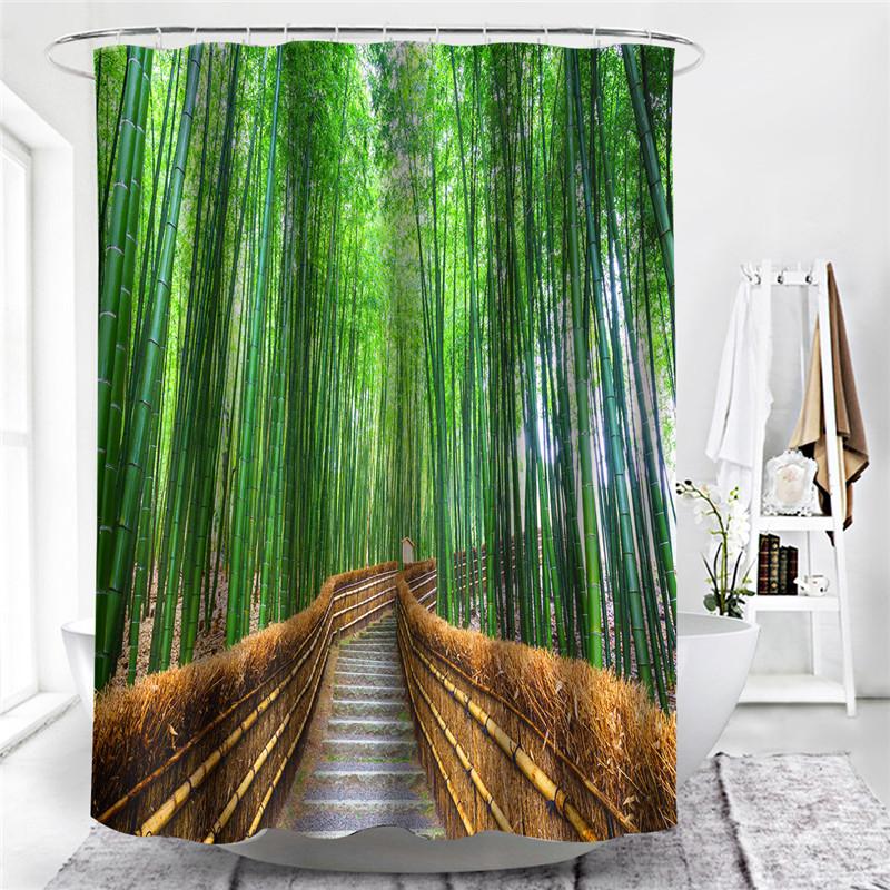 

Туманный лес Скандинавский стиль Набор душевых штор с крючками Водонепроницаемый Зеленый Природный пейзаж Украшение для дома Занавеска для ванной Новинка W90xH180cm