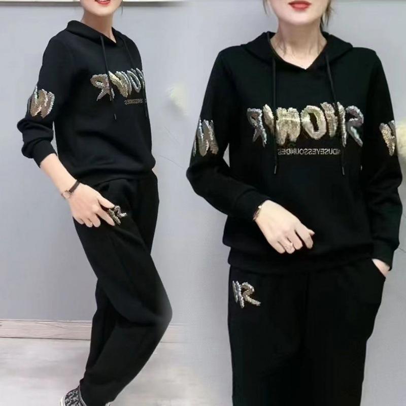 Fashion Casual Suit Women's Spring and Autumn Loose Hooded Running Two-piece Set