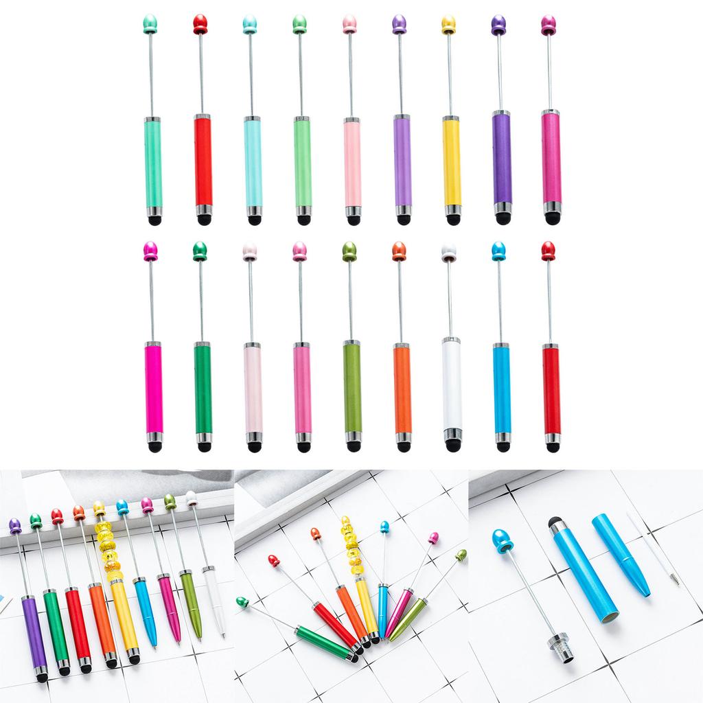 6PCS 2-in-1 Beadable Ballpoint Pen with Stylus Cap Business Signing Pen Quick Drying Write Smoothly for Office School