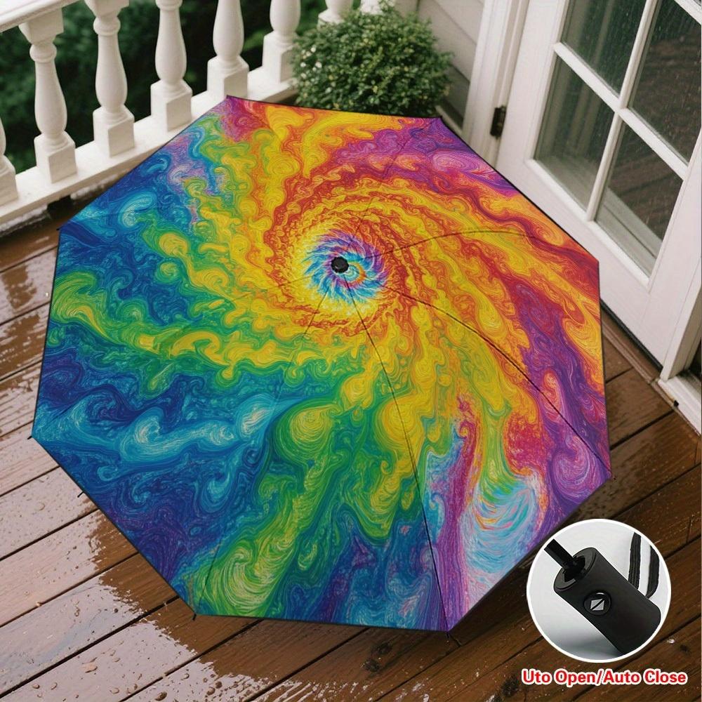 

Vintage London Style Automatic Open/Close Umbrella with 8-Rib Sturdy Frame - Colorful Abstract Spiral Design, Durable Plastic (as the picture,Iron&8K)