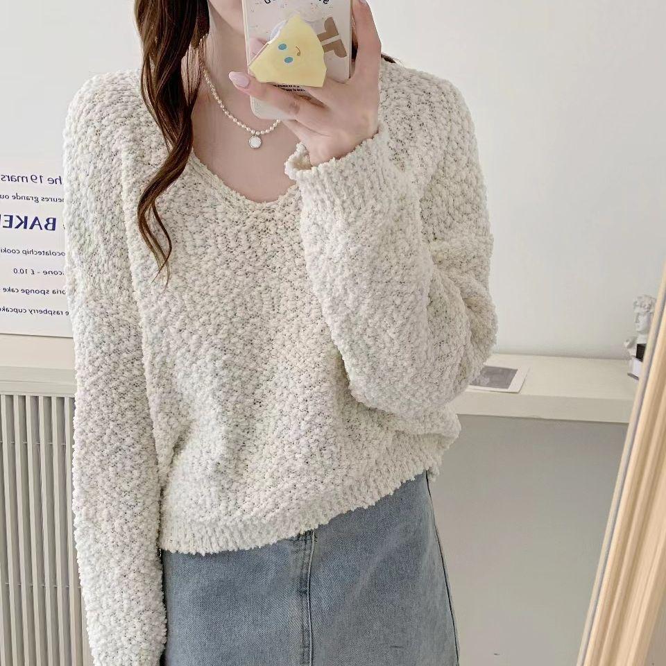 2023 Early Autumn V-Neck Chunky Knit Sweater - Women's Slim, Casual, and Simple Design