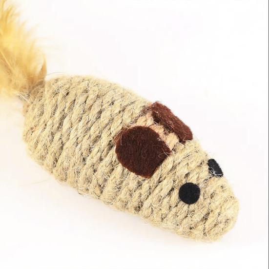 2Pcs Rope Mouse Cat Toys Rat Shape Cat Chew Toy with Feather Tail Interactive Kitten Kicker Toys Stimulate Hunting Instincts for Indoor Cats