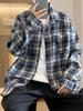 Men's Oversized Black and White Plaid Long-Sleeve Shirt - Trendy Casual for Spring and Autumn