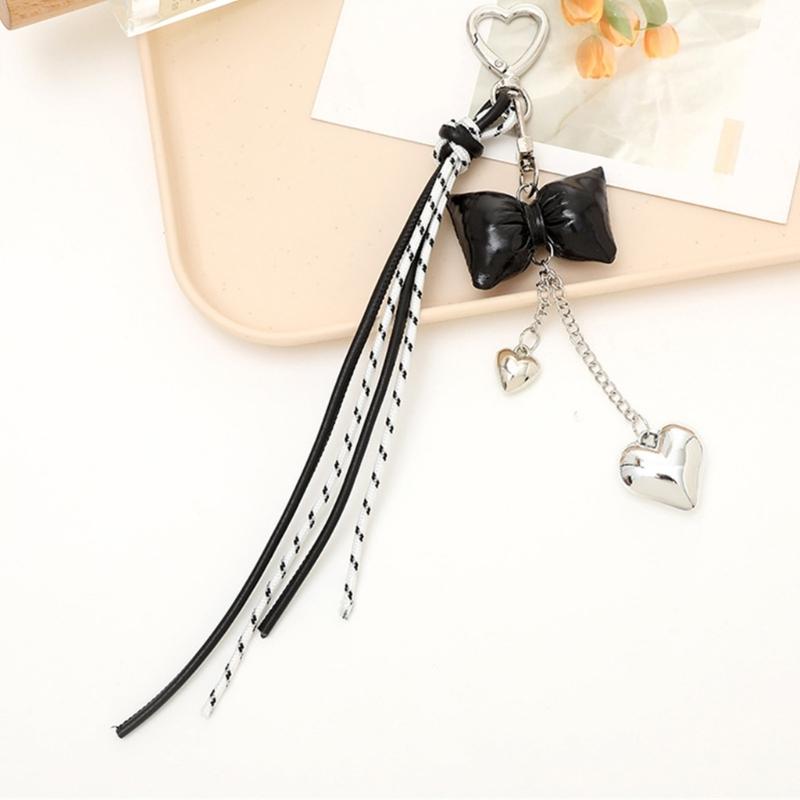 Trendy Korean Inspired Leather Tassels Bows Hanging Ornament Phone Charm Bag Accessories Key Holder for Stylish Women