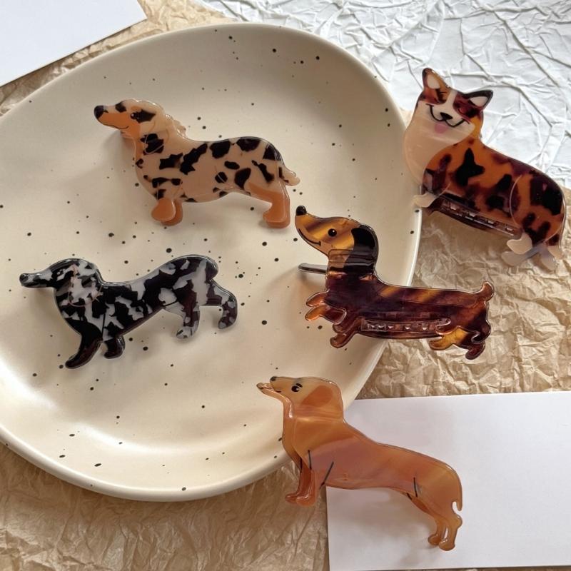 Cartoon Dog Shape Hair Claw Clip For Girls Women Secure Grip NonSlip Acrylic Barrettes For Daily Use Gifting Accessory