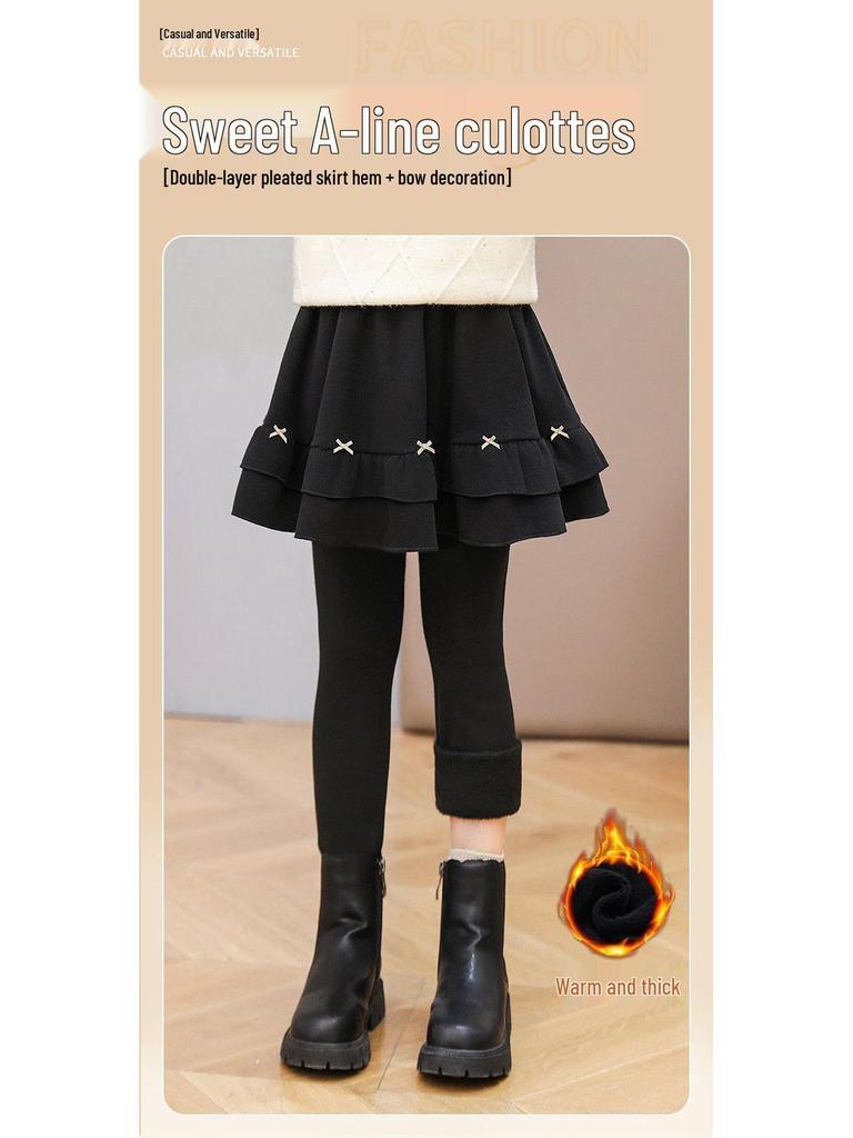 Girls' Fleece-Lined Skirt Leggings - Thickened Two-Piece for Autumn & Winter
