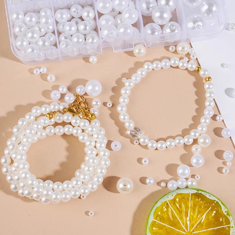 800pcs Artificial Faux Pearl Resin Beads Kit Round Pearl Beads Loose Bracelet Pearls With Hole For DIY Craft Necklaces Jewelry