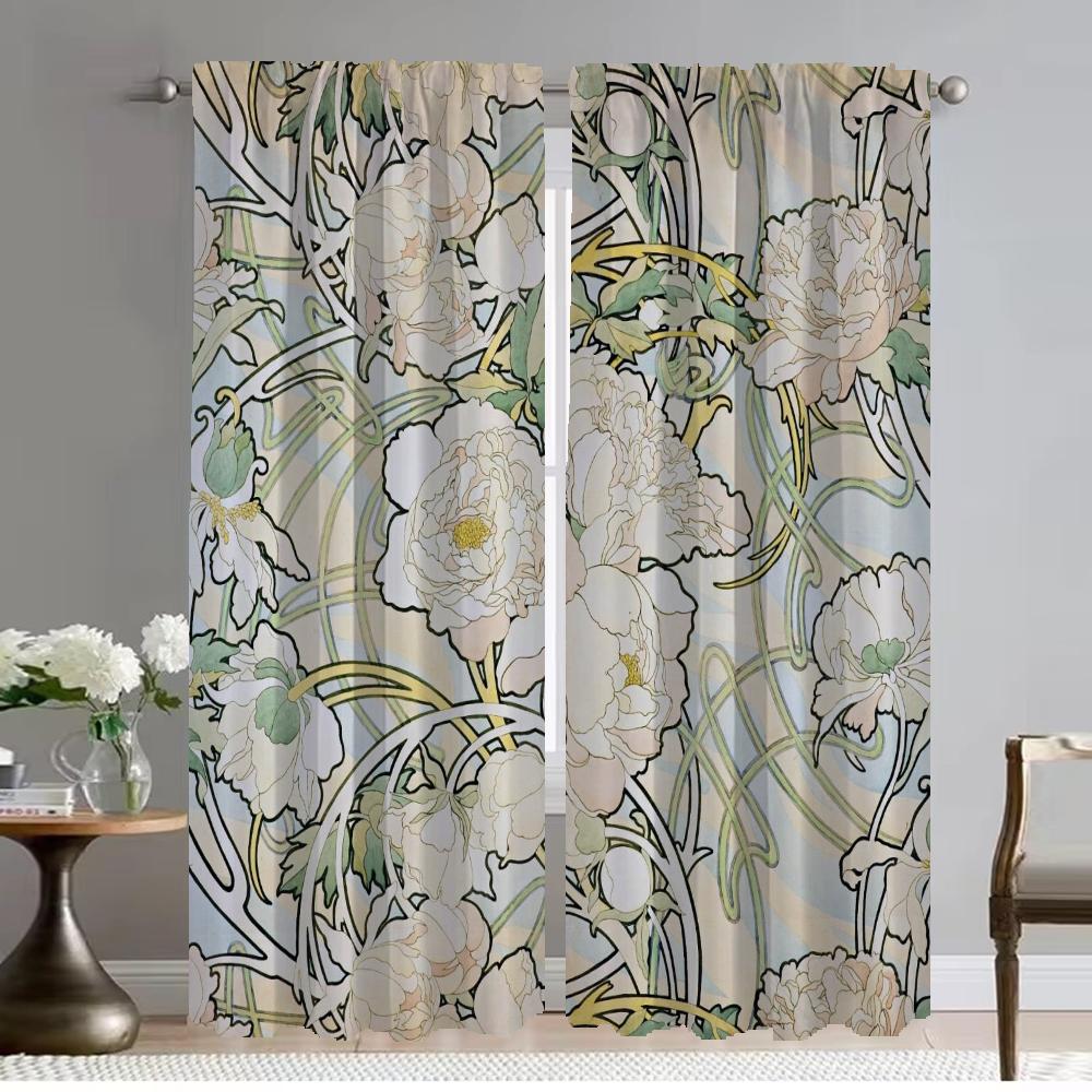 Home Interior Curtains for Camera Mucha Window Curtain for Room 2 Panel Shades Halloween Decoration Partition Living Kitchen