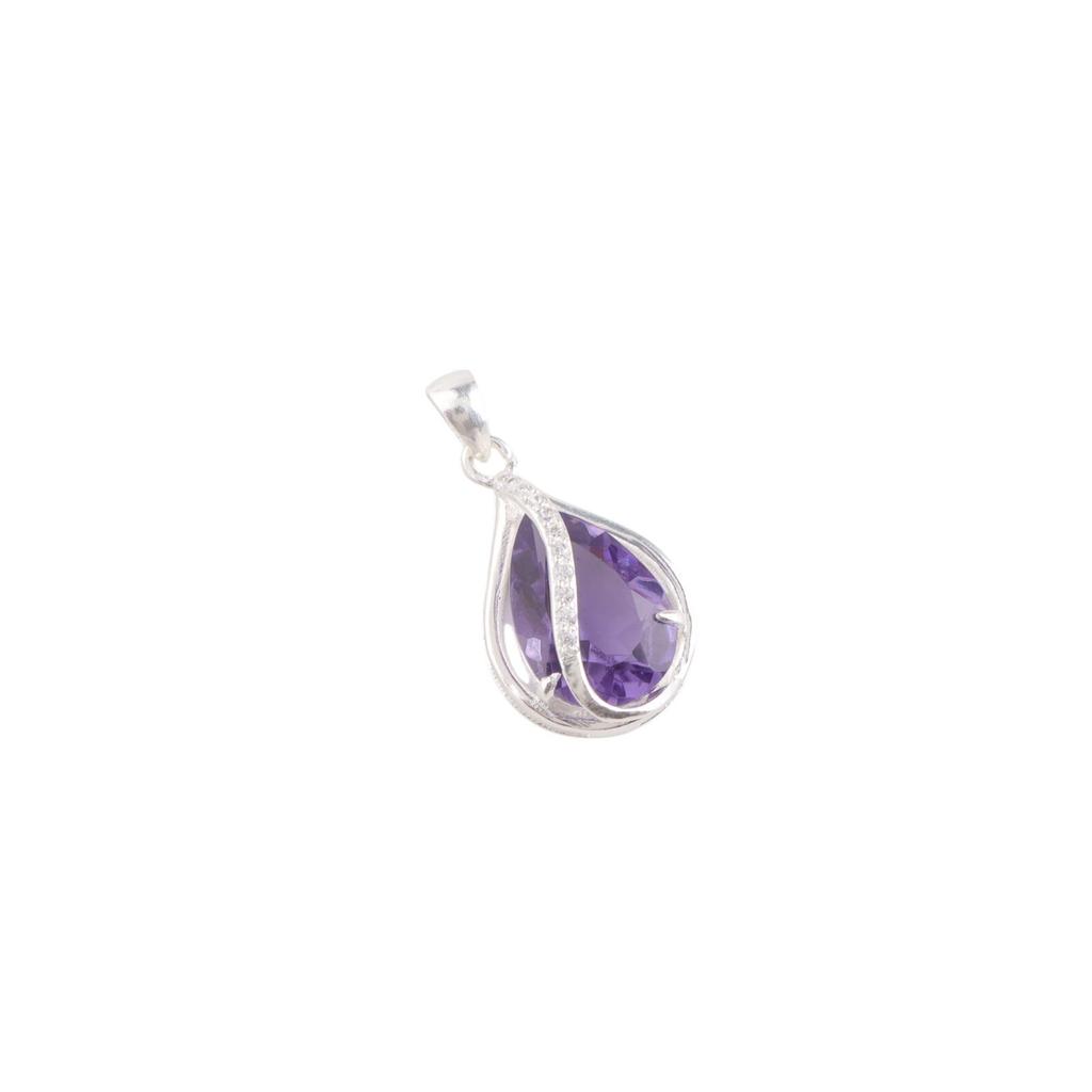 Purple Iolite Gemstone 925 Solid Silver Jewelry Designer Zircon Pendant For Her CZP-7-14