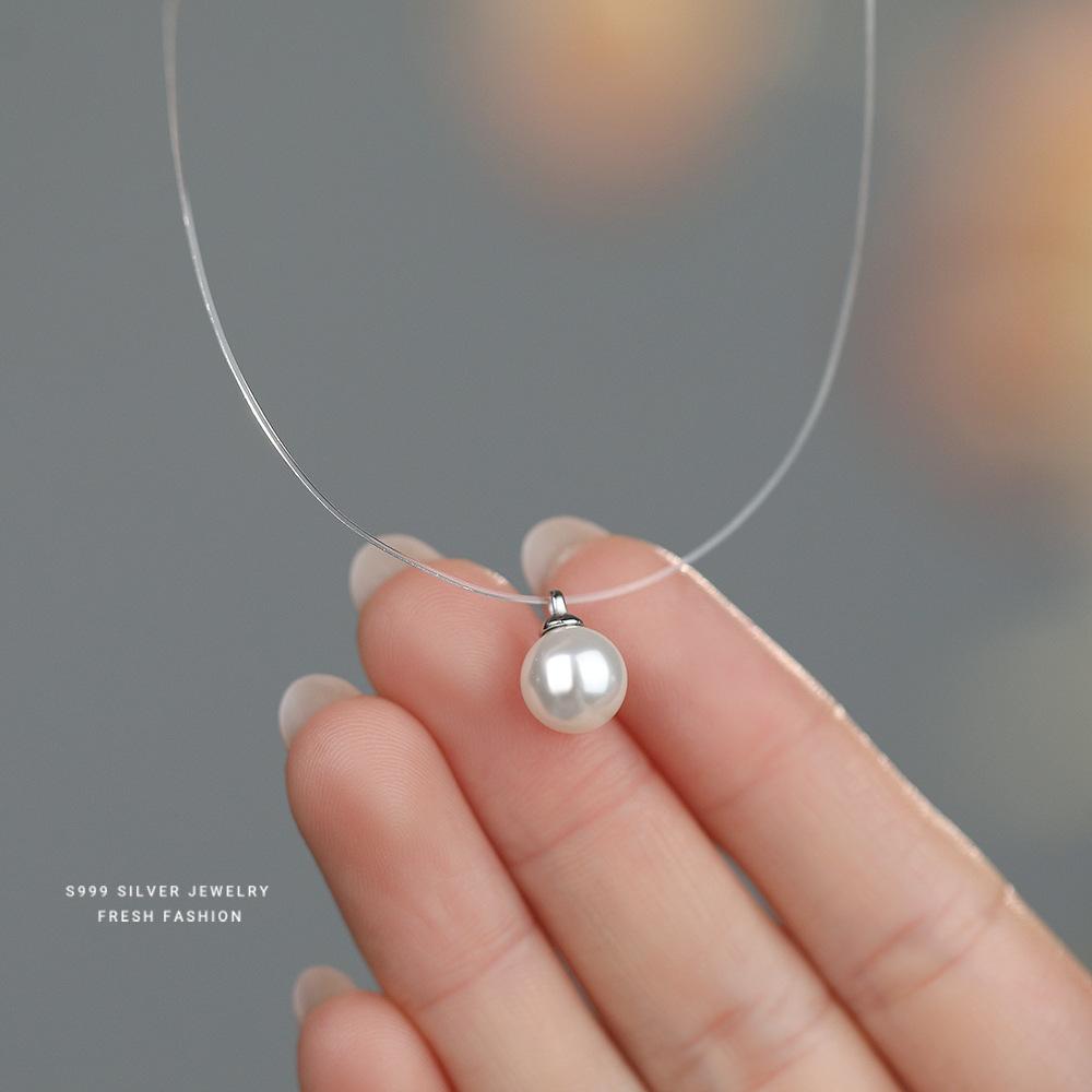 

S999 Sterling Silver Exquisite Glass Pearl Pendant Necklace for Women Fashion Temperament Party Jewelry Accessories серебряный