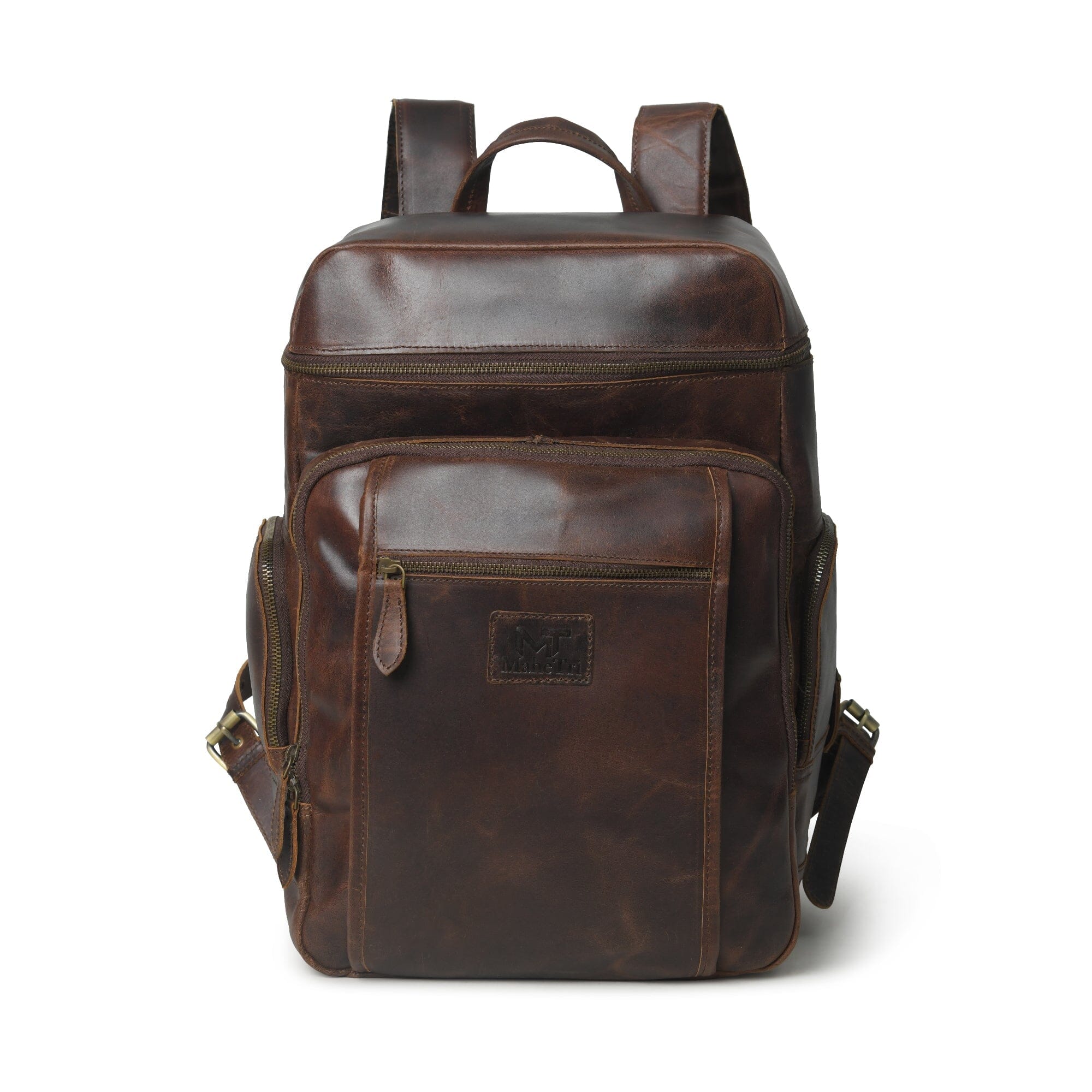 MaheTri Alpha Brown Travel Backpack Genuine Leather Bag For Everyday Use 16 Inch коричневый