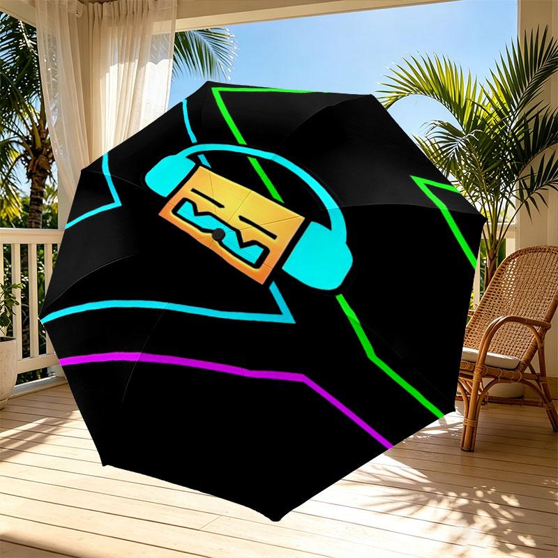 Geometry Dash Print Automatic Open Close Umbrella, Portable Foldable Umbrella, for Outdoor Commute Camping Trip, Ideal Birthday Gift