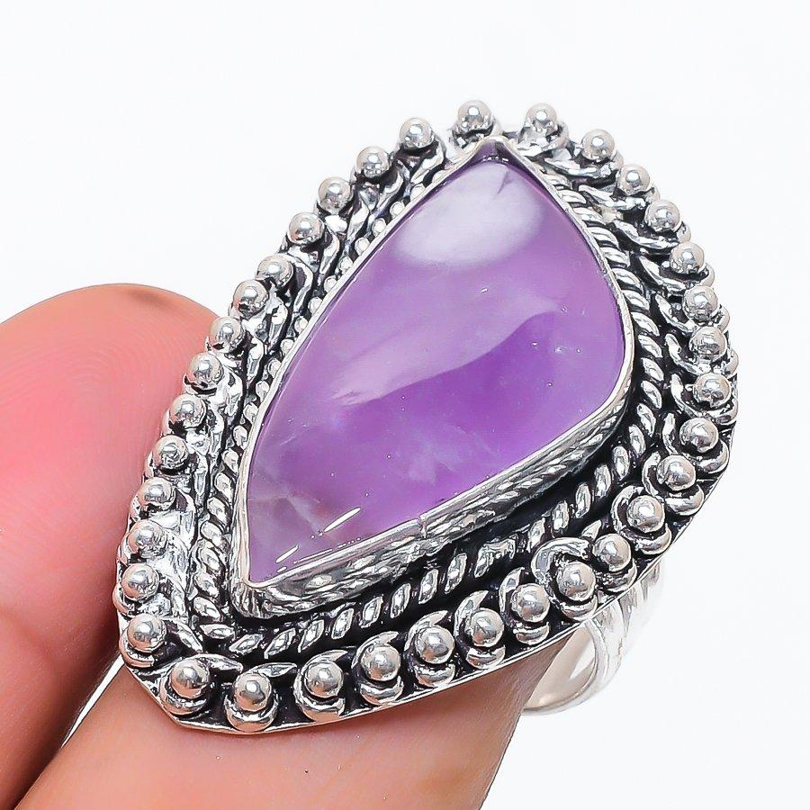 Natural Sage Amethyst Gemstone 925 Sterling Silver Jewelry Ring Size 8.5 A8r72