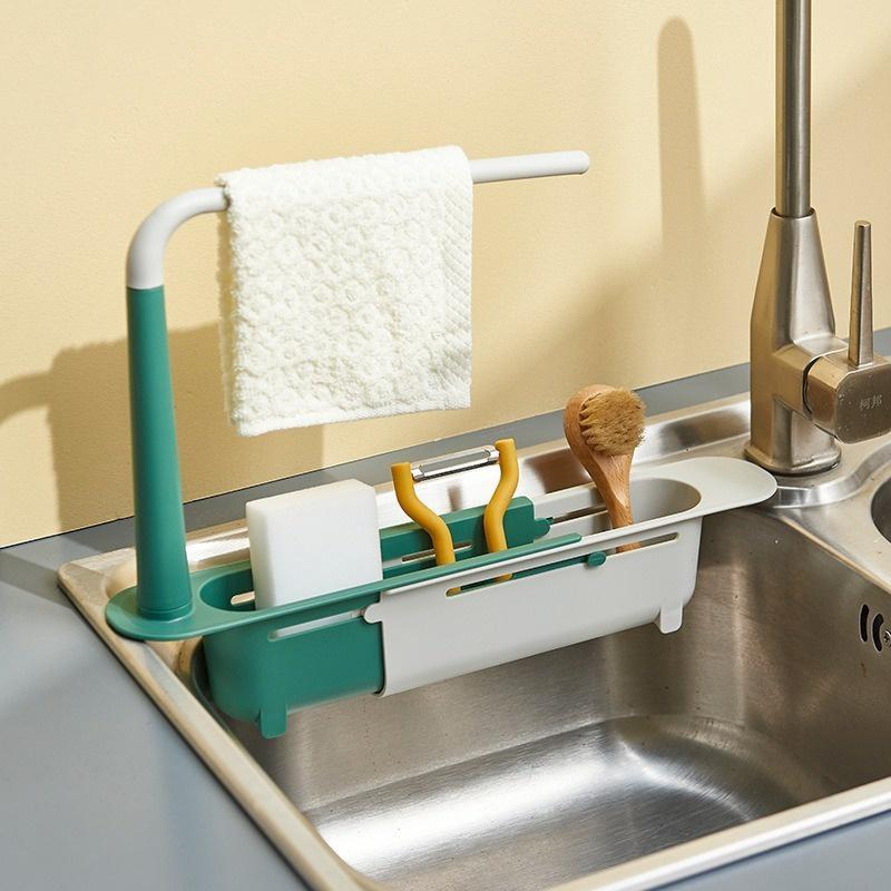 Teleskopická polička na dřez Kuchyňské dřezy Organizér Držák houbičky na mýdlo Stojan na dřez Odkapávací koš Úložný koš Kuchyňské pomůcky Příslušenství Nástroj