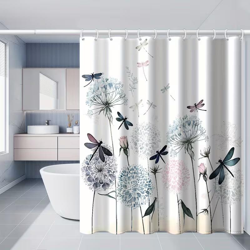 VIKAMA Watercolor Dandelion Print Shower Curtain, Waterproof and Mold-Resistant Shower Curtain, Bathroom Decoration