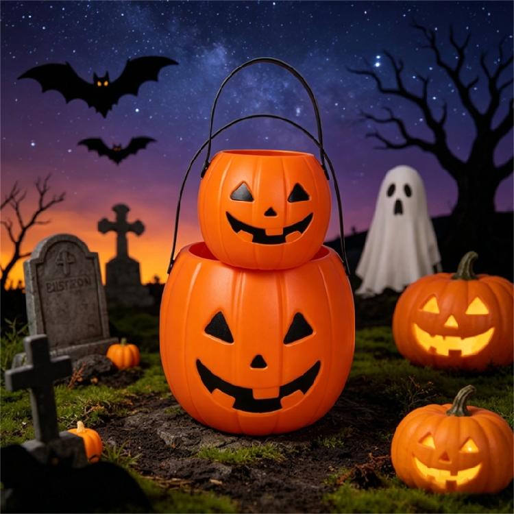 Großer Süßigkeitenhalter für Partydekoration Halloween Kürbis Leckerlibecher Mit Bequemem Griff