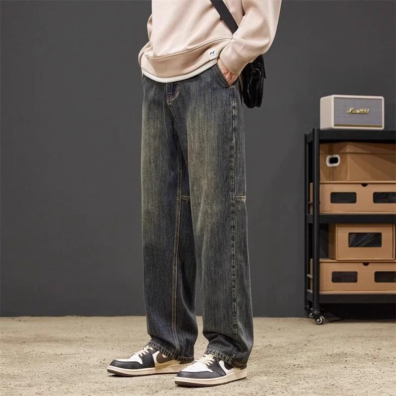 American Retro Jeans Men's Autumn and Winter New Loose Straight Men's Old Washed Spring and Autumn Wide-leg Trousers