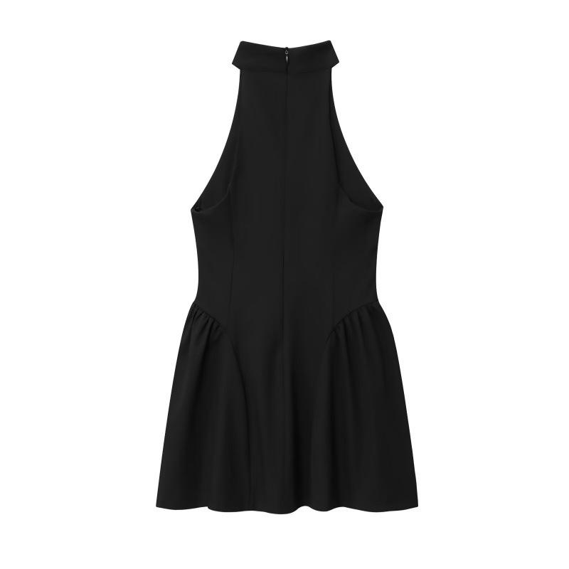 BSK&TRAF Women's Sleeveless Pleated Halter Neck Dress - Autumn 2025 Collection