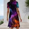 Women Plus Size Round Neck Short Sleeve Rainbow Printed A Line Dress