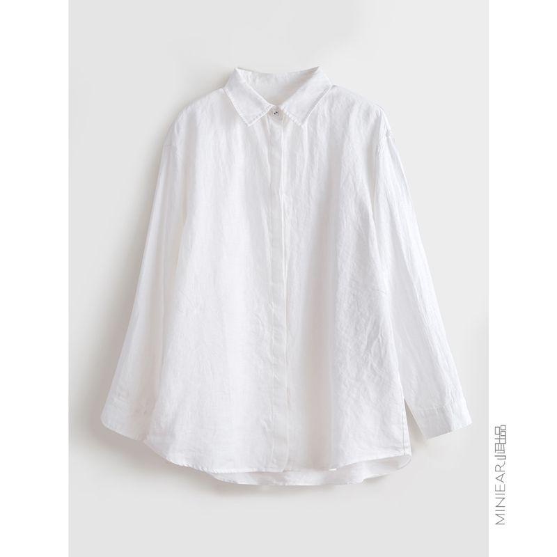 

Xiao Er Produced [Combed Linen/Heavy Industry Salt Shrink Stone Washed] Long Linen Sleeves Shirt Shoulder Slimming Version White One size