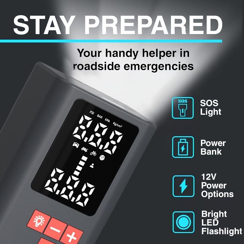 Portable Tire Inflator Air Compressor, Quick Wireless Air Pump, with Digital Display Screen, LED Light, USB Charging, Includes Multi-Function